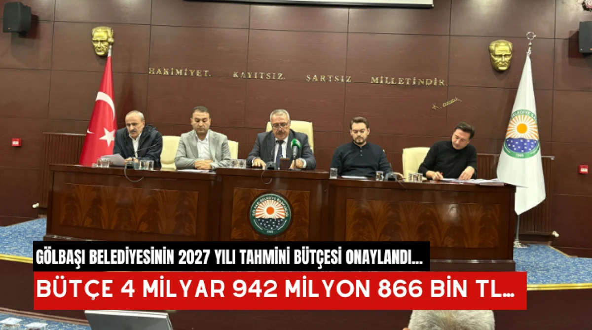 G&ouml;lbaşı Belediyesinin 2027 yılı tahmini b&uuml;t&ccedil;esi onaylandı...  B&uuml;t&ccedil;e 4 milyar 942 milyon 866 bin TL...